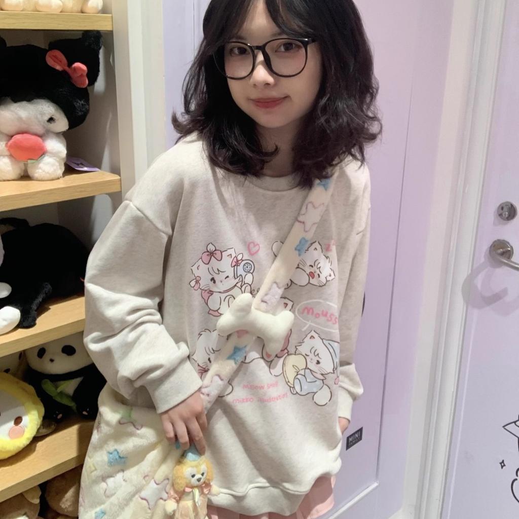 Y2k Harajuku Kawaii Hoodie Women Japanese Fashion Cute Casual Cat Print Soft Gril Loose Sweatshirt Preppy Style