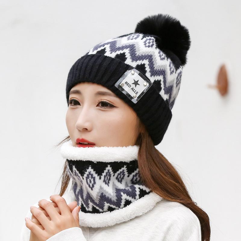 Hat women's winter plush thickened wool hat windproof warm ear protection autumn and winter versatile knitted cycling hat