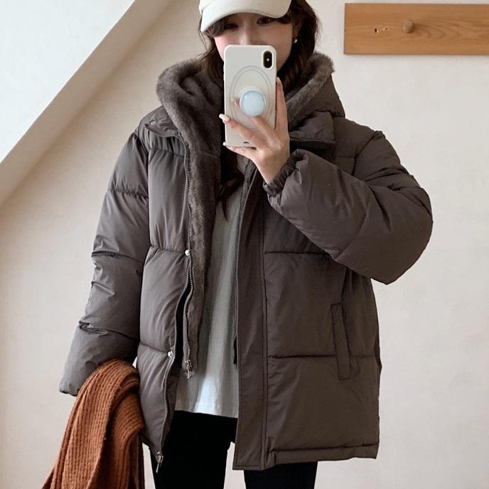 Down cotton clothes fake two pieces of fluffy splicing cotton clothes women's winter new loose thickened warm bread clothes