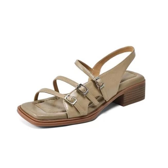 Женские туфли на высоком каблуке с квадратным носком и пряжкой, женские босоножки на каблуке, тренд 2025, летние туфли-лодочки с открытой пяткой, мягкая подошва, zapatos