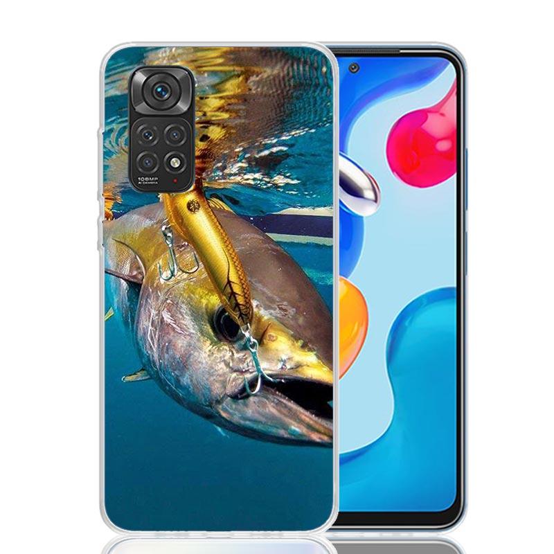Carp Fish Fishing Rod Hook Phone Case For Xiaomi Redmi Note 13 14 15 Pro Plus 12S 12 14S 11S 11E 10 10S 11 11T 5G 4G Cover Coque
