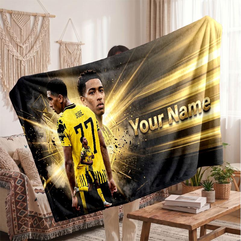 Jude Bellingham Personalized Fleece Blanket With Football Logo, Custom Name Text Soft Warm Home Throw Blanket