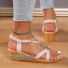 New Womens Solid Color Wedge Sandals 2024 Ankle Buckle Non Slip Gladiator Shoes Woman Fashion Chunky Platform Sandalias Mujer PU