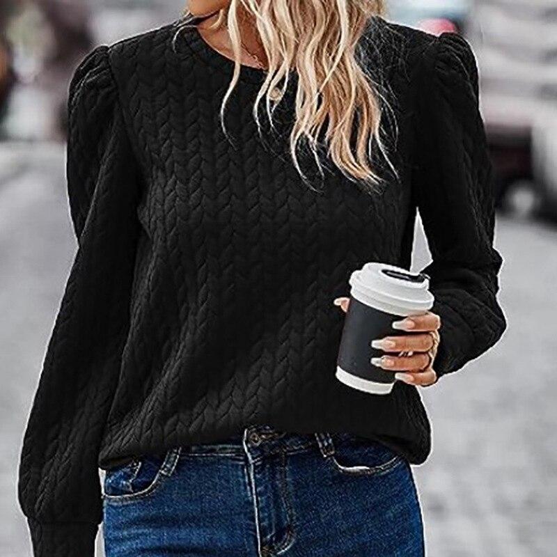 Топы с круглым воротником и длинными пышными рукавами, модная женская одежда, осенне-зимняя однотонная свободная трикотажная кофта 29299