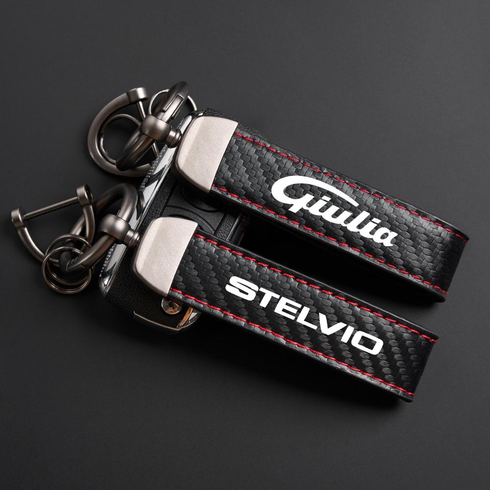 CQSUV1 Exquisite Carbon fiber Keychain Auto custom Key Ring For Alfa Romeo 147 156 159 MITO Giulietta Giulia Stelvio Accessories