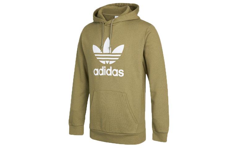 adidas Мужские толстовки Originals Trefoil Зеленые с капюшоном Средняя посадка Обычный HE4952