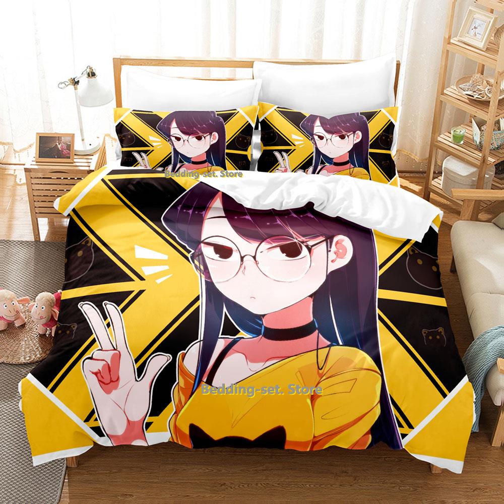 Новый набор постельного белья Komi Can't Communicate Картонный Аниме трехсекционный набор Взрослые Люди Ребенок Спальня прочный Качество Комплекты пододеяльников 3D Кавай Молодые Девочки кровать