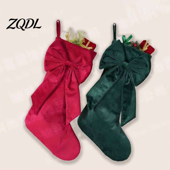Soft Furnishing Winter Decor Velvet Christmas Stockings with Decorative Bow, Large Xmas Hanging Festive Holiday Party Supplies Socks for Fireplace,