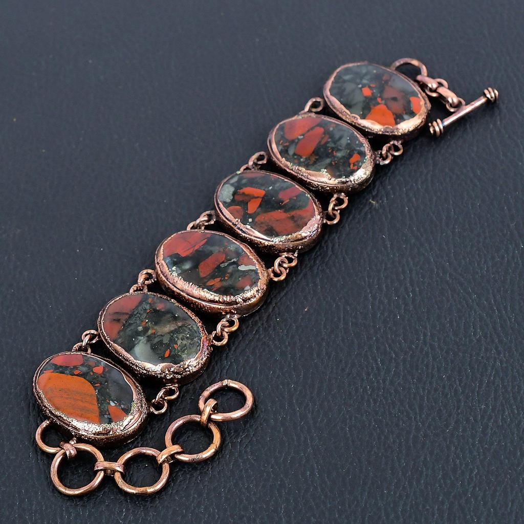 Bloodstone Bracelet Copper Electroformed Gemstone Jewelry, Handmade Bracelet For Thanksgiving
