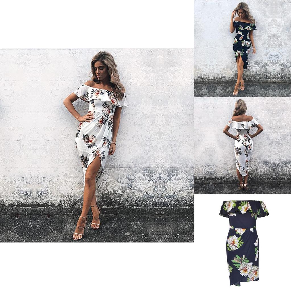 Elegant Women Floral Print Short Sleeve Boho Long Dress Evening Party Maxi Wrap Dress