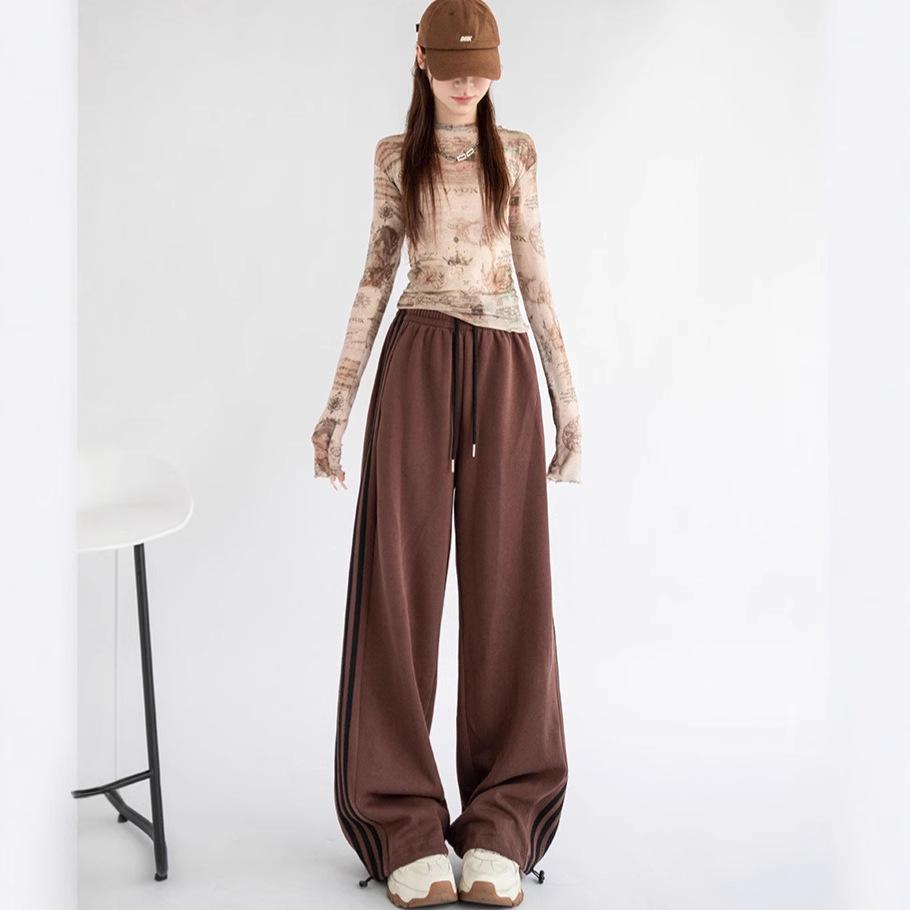 2024 Женские осенние свободные спортивные штаны прямого кроя с модной боковой полосой