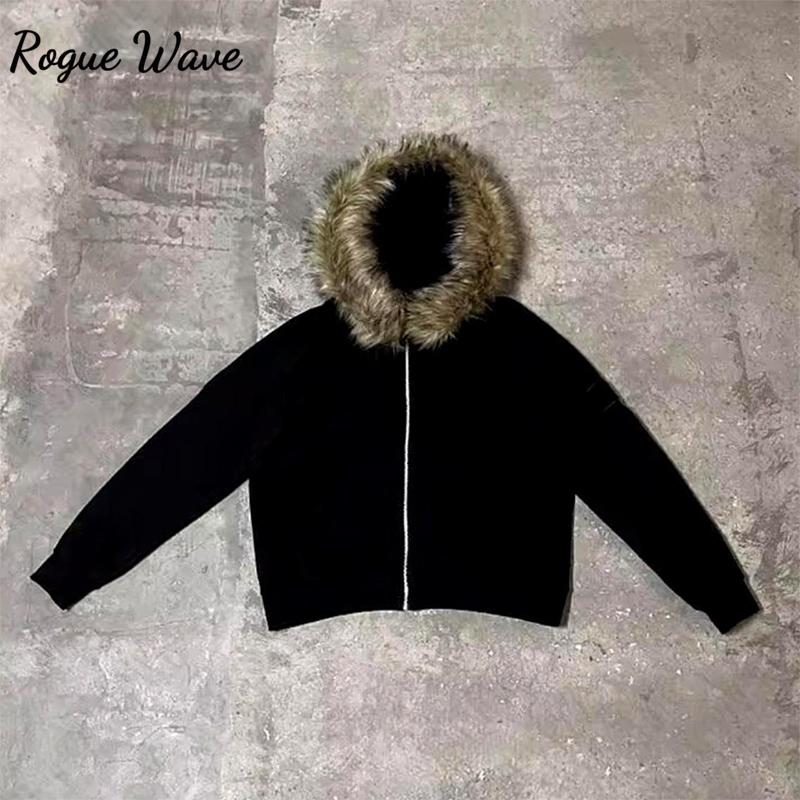 RogueWave Gothic Punk Hip-hop Rock Women's Men's Fall Winter Sweatshirts Casual Loose Versatile Cardigan Hoodie Y2K Harajuku Retro Clothes