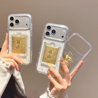 Эпоксидный чехол с золотой фольгой «Мешок с удачей» для iPhone 17 Apple 16 Pro Max 3D 14/15 Прозрачный чехол Новая модель