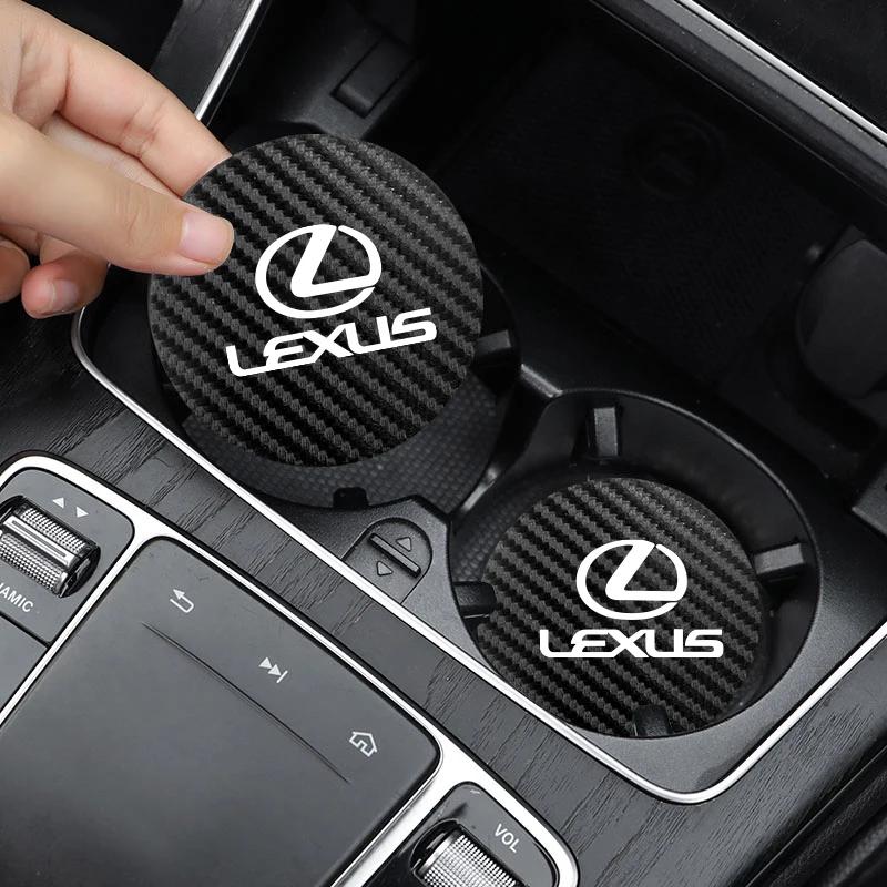 2Pcs Car Carbon Leather Water Cup Pad Anti-noise Coaster Mat For Lexus F SPORT ES RX NX LS UX LM LX GX LC RZ IS CT GS RC HS SC XN0