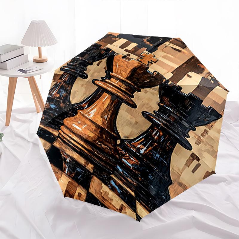 Chess, Abstract Art Themed Automatic Opening and Closing Umbrella, Brightly Colored 8-rib Portable Umbrella, Suitable for Men and Women, A P
