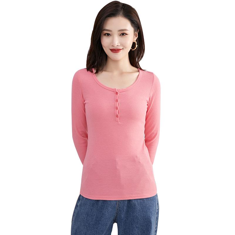 New Women's Fashion Base Top Temperament Women's Slim Fit Round Neck Long Sleeves T-shirt