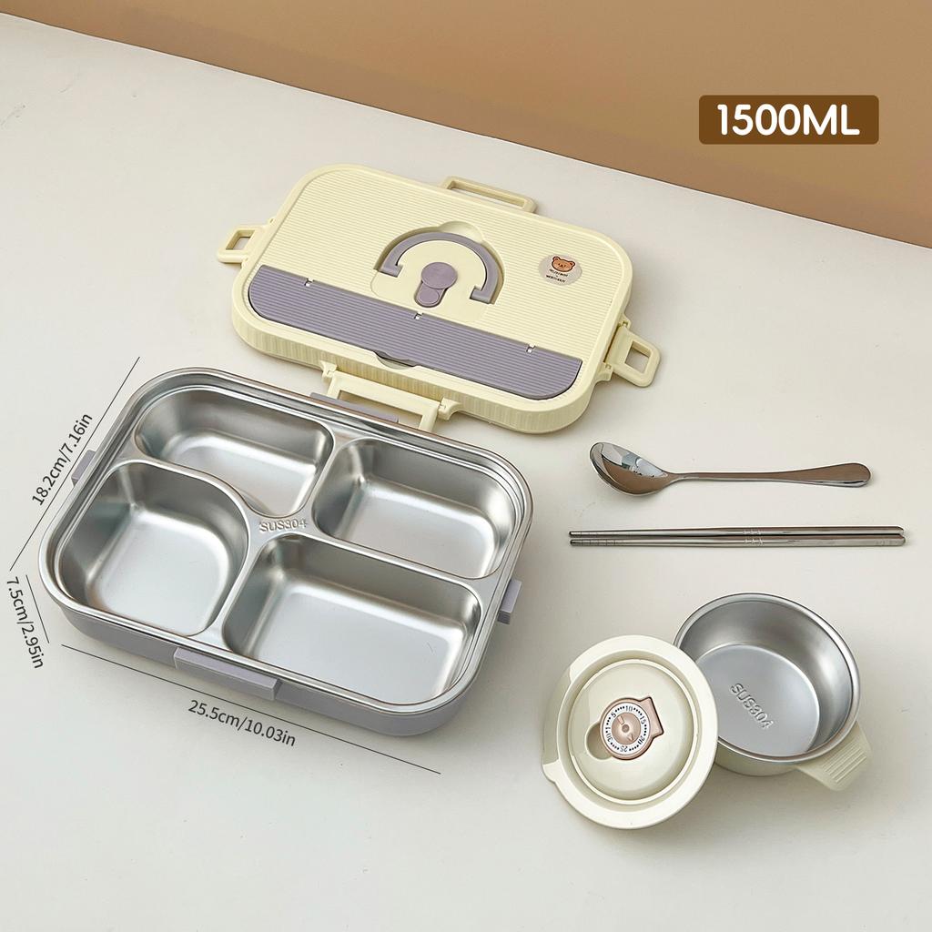 4/5 Compartment 304 Stainless Steel Divided Bento Lunch Box Set For Student Kid Heatable Sealed Lunch Container With Cutlery&Bow