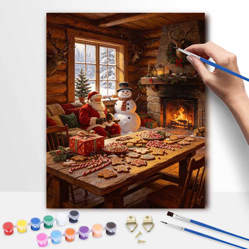 Christmas Santa Claus Snowman Gingerbread Cookie Fireplace Cabin digital painting oil painting art kit hand painting home decoration painting
