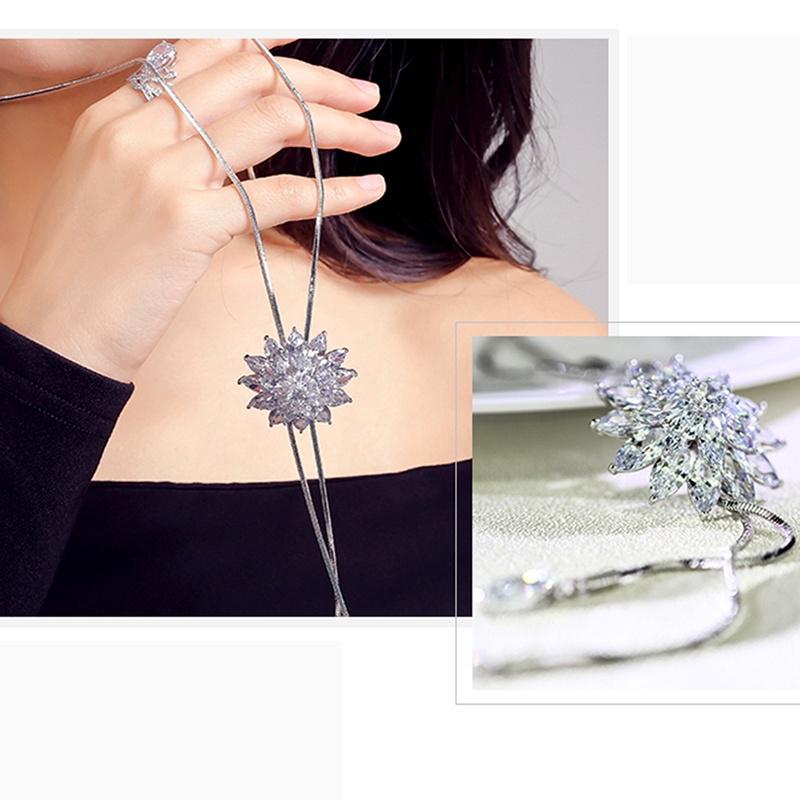 Очарование Кристалл Горный Хрусталь Снежинка Кулон Ожерелье Женщины Ювелирные Изделия Подарки Свитер Цепи