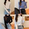 Spring Autumn Winter Knitwear T Shirt For Women With Wood Ears Trim And Half High Neck In Soft Fabric