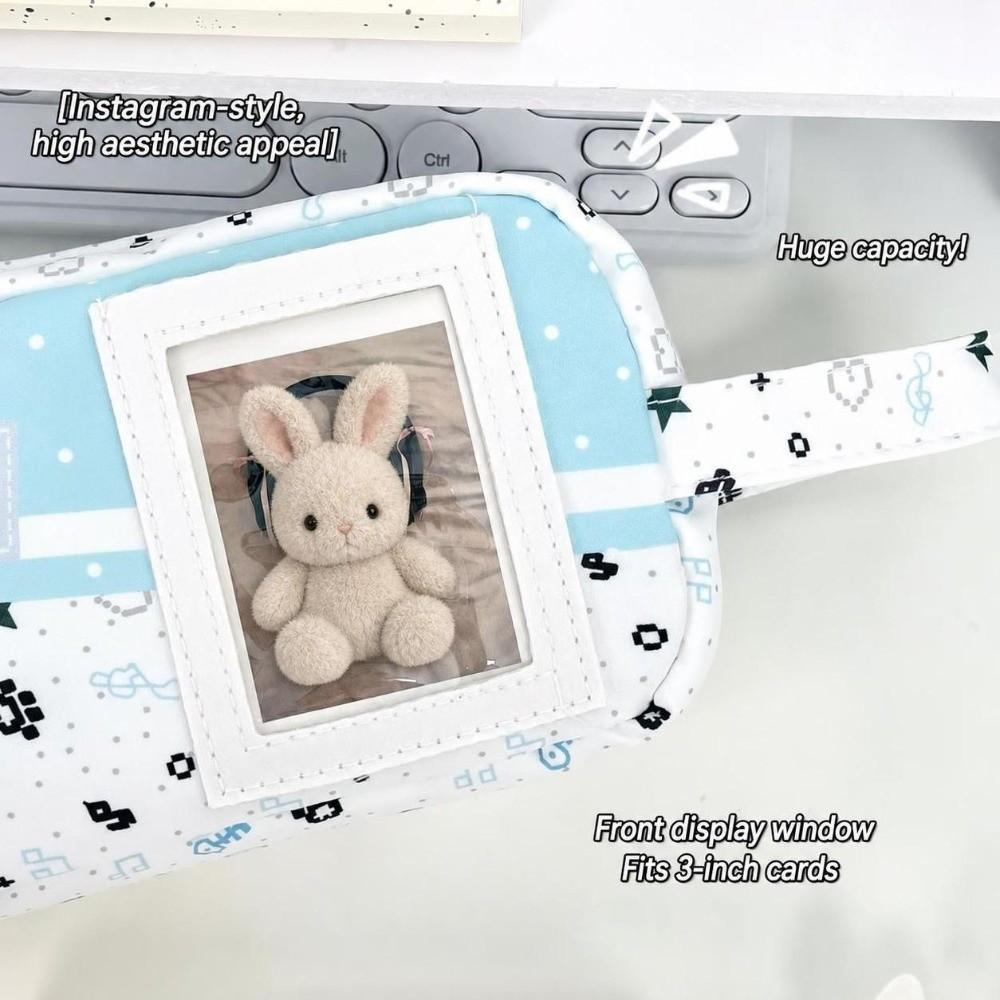 Blue Pixel Cat Print Pencil Case Large Capacity Stationery Pouch Portable Pencil Pouch  Gift