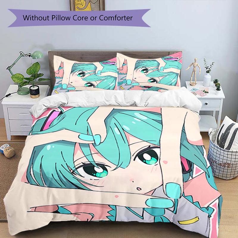 3pcs Hatsune Miku pattern bedding set duvet cover set includes duvet cover &pillowcases, perfect all season bedroom decoration & gift