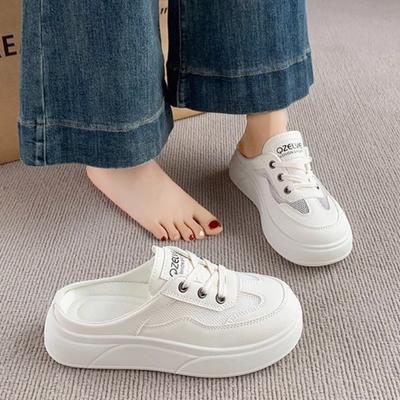 Полушлепанцы на толстой подошве с увеличением высоты, летние новые универсальные повседневные женские туфли, ленивые шлепанцы на одну педаль для женщин