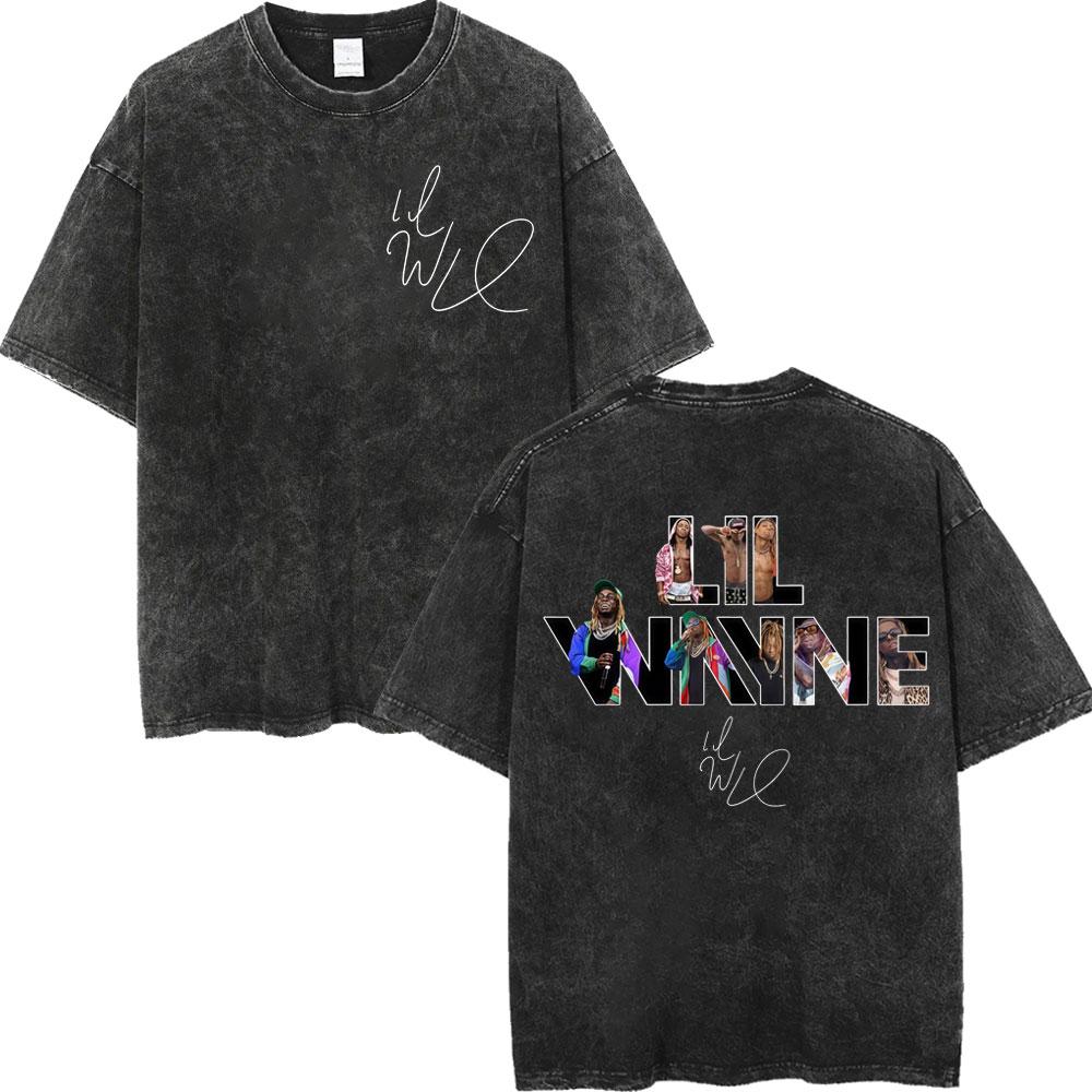 Vintage Washed Rapper Lil Wayne Print T Shirt High Quality Fashion Short Sleeve Tshirt Men Women Summer Casual Cotton Tshirts