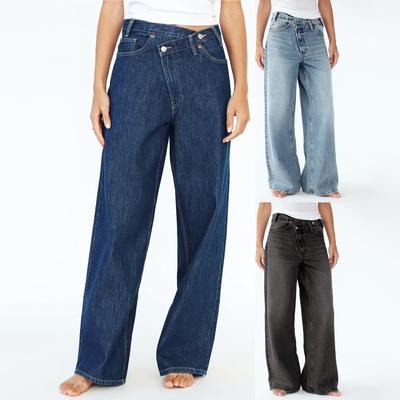 Женские свободные модные джинсы с высокой талией в стиле ретро с широкими штанинами для улицы