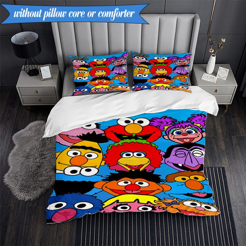 3PCS Se-same Characters Bedding Set,Including 1pc Duvet Cover And 2pcs Pillowcases Perfect for Bedroom, Dormitory, Fan Christmas gift