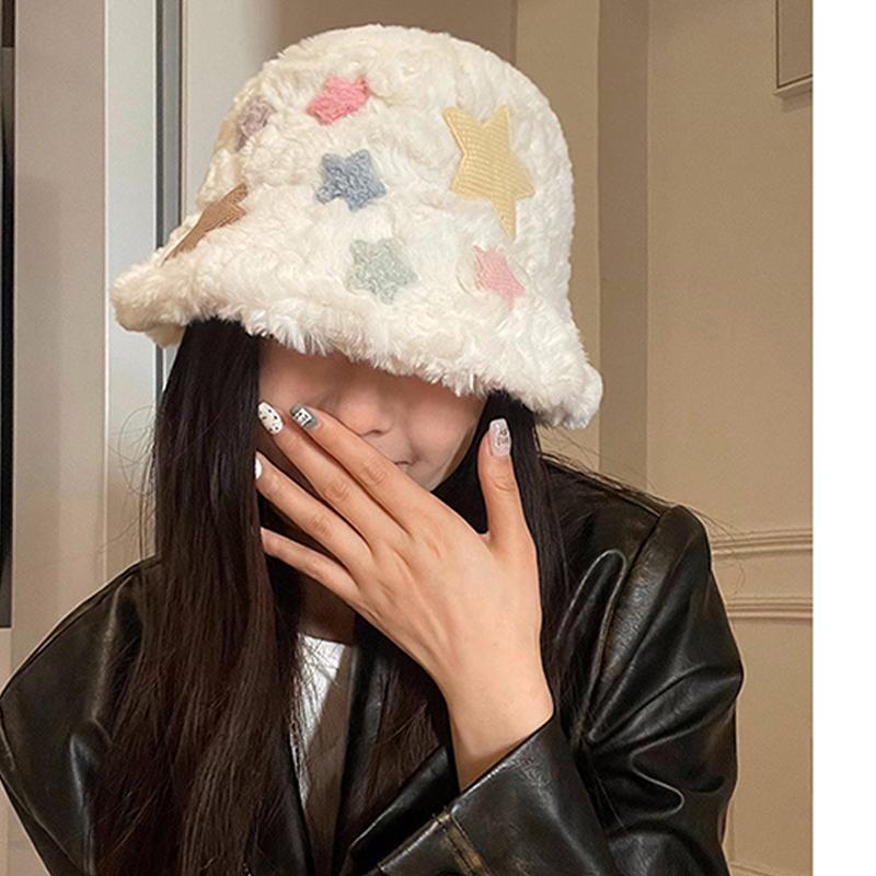 Рыбацкая шапка с плюшевым теплом, милая и симпатичная плюшевая шапка со звездами для женщин
