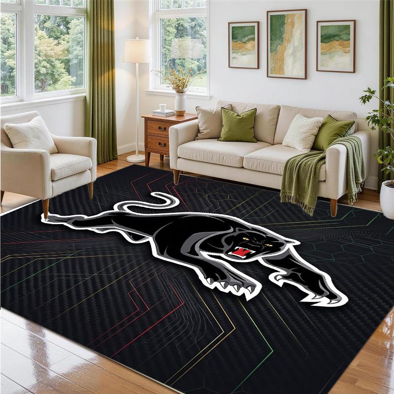 Penrith Panthers Design Crystal Velvet Rug Soft Decorative Mat for Bedroom Entrance