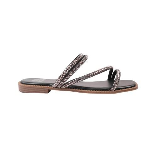 Where's That From Womens/Ladies Dream Diamante Faux Leather Strappy Extra Wide Flat Sliders