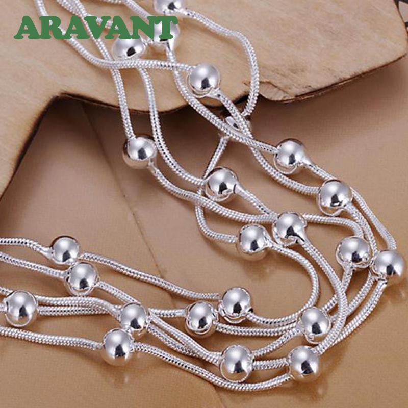 925 Серебряный гладкий браслет из бисера, набор браслетов для женщин, модные украшения