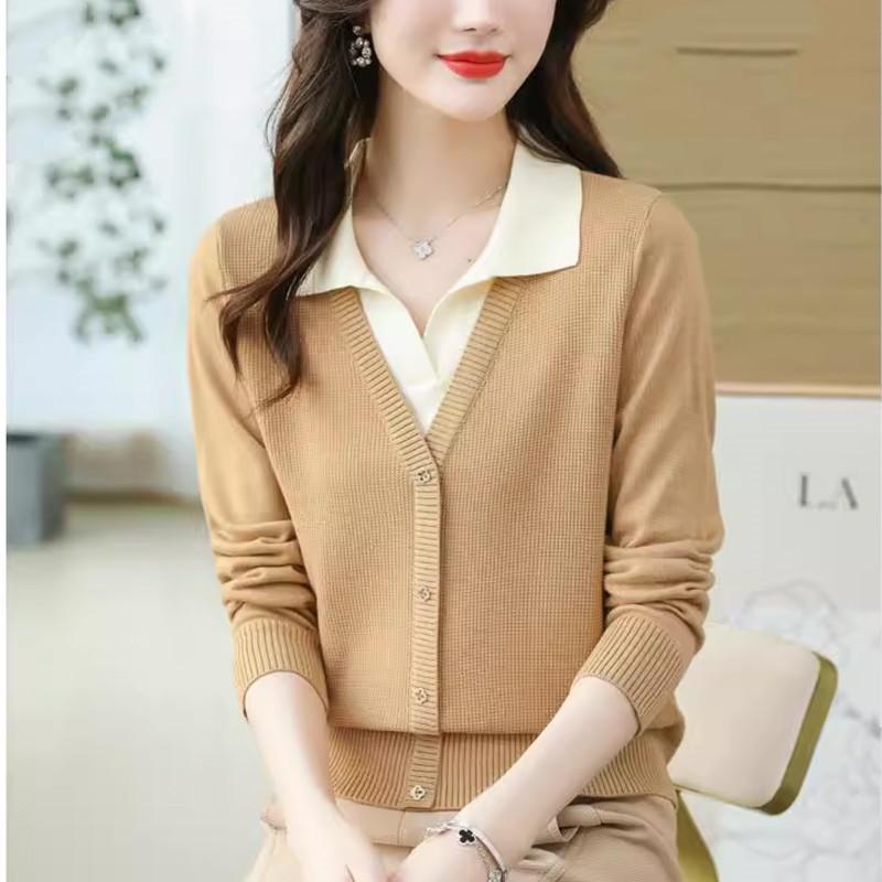 2024 осенне-зимний праздничный свитер из двух частей, женский пуловер, осенний новый стиль, модная трикотажная нижняя рубашка с лацканами, мода