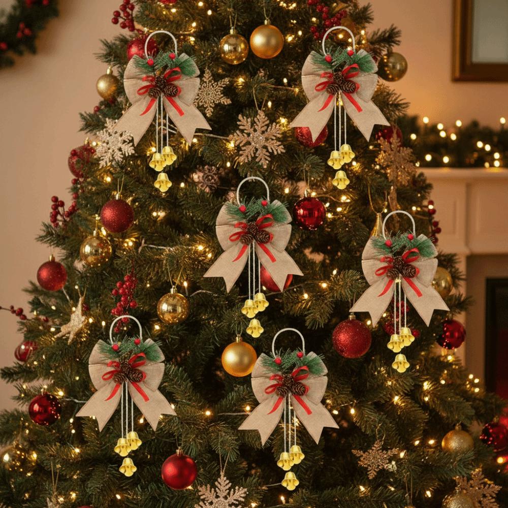 6Pcs/Set Creative Christmas Bows Hanging Ornament Christmas Tree Charm Xmas Party Supplies