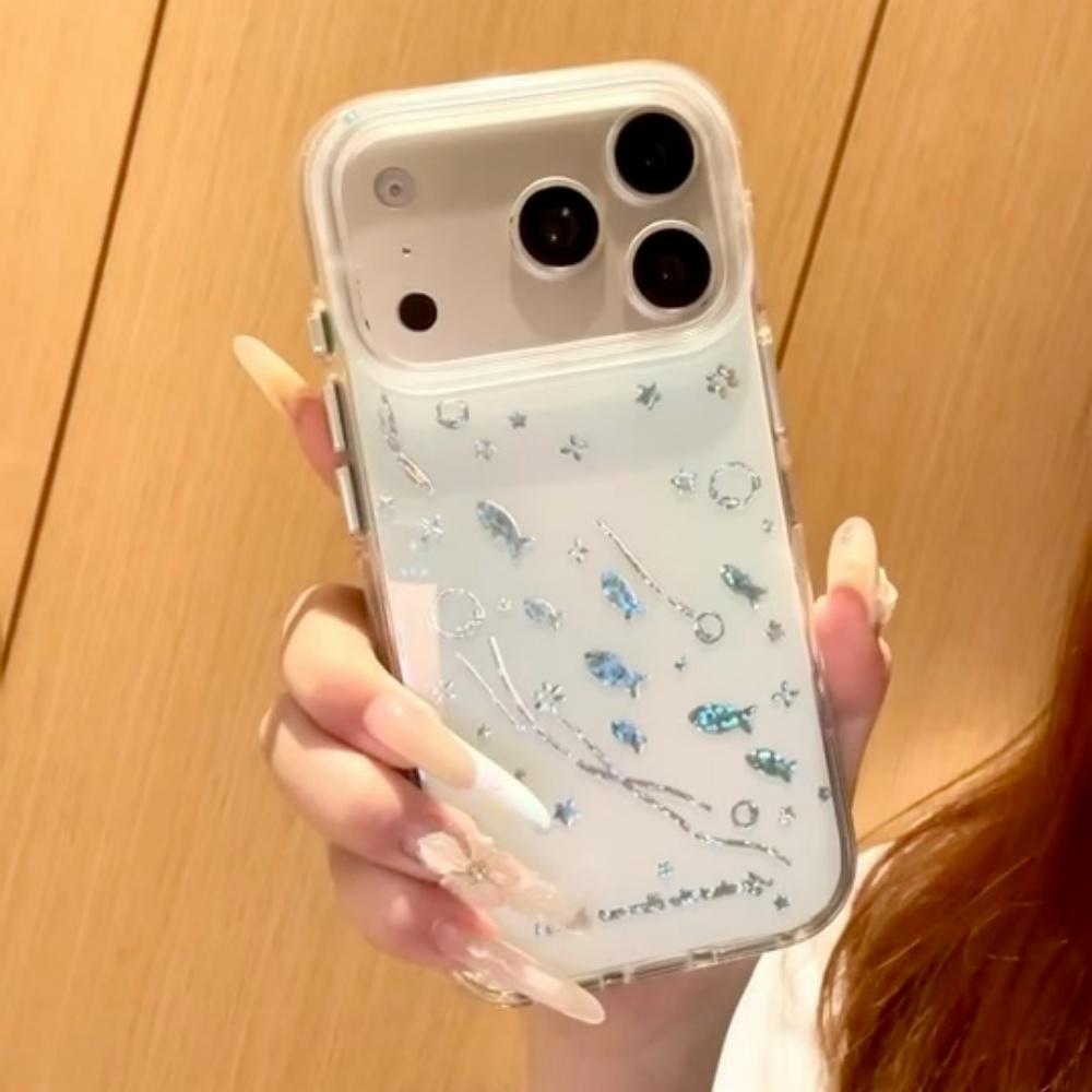 Милый Синий Мультяшный Золотая Рыбка Чехол для iPhone 17 Pro Max Стиль Ins Модный Защитный Чехол для Женщин