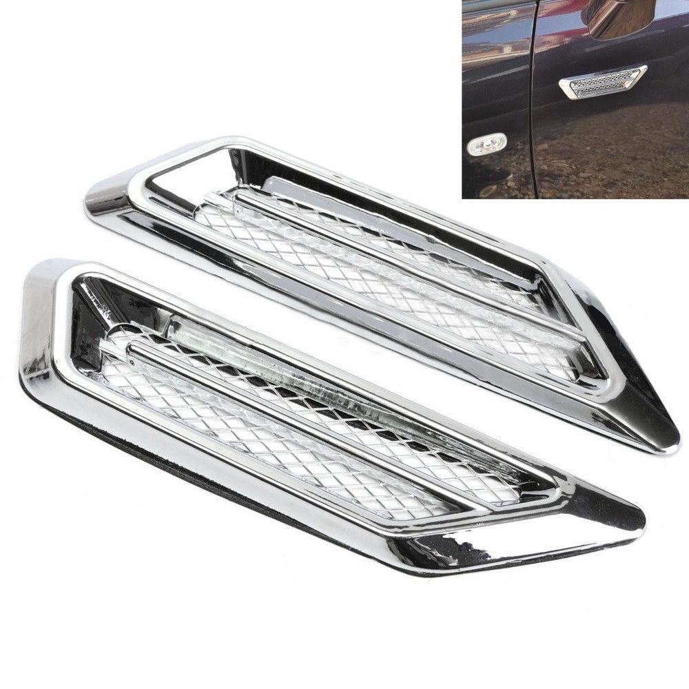 2pcs Plastic Chrome Car SUV Air Flow Fender Side Vent Decor Stickers Accessory ADM