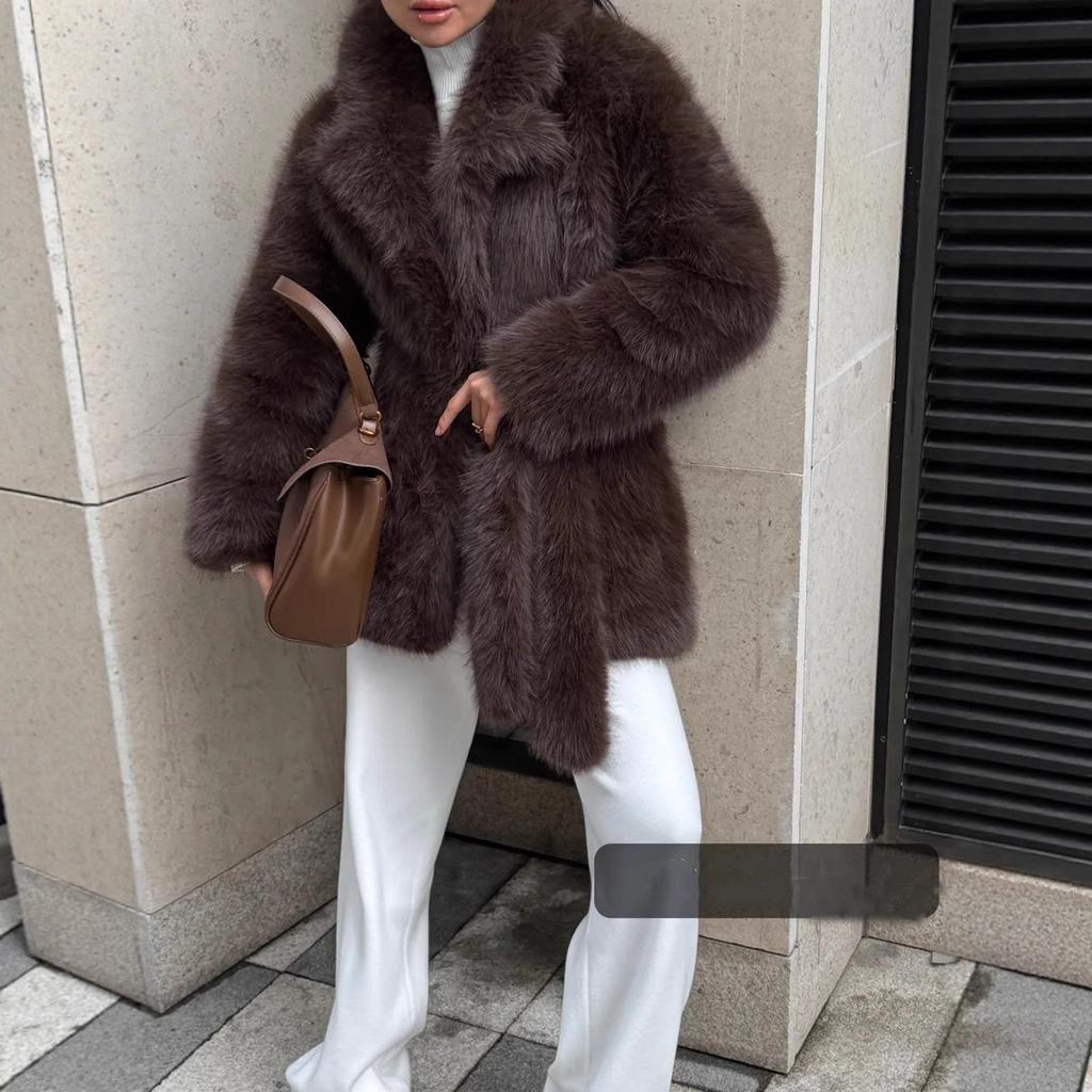 Eco-friendly Fox Fur Jacket Loose Furry Clothes Winter Women's Clothing Medium and Long Artificial Fur Coat