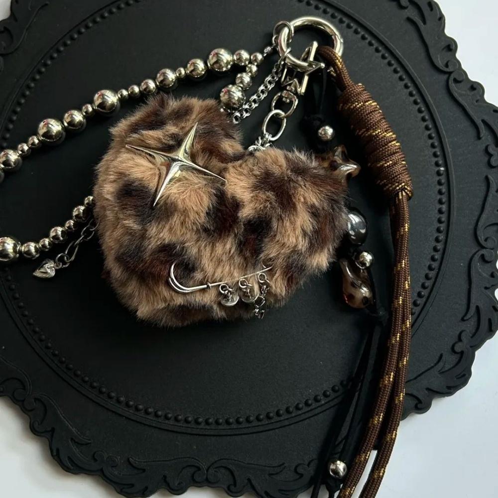 Gothic Spicy Girl Love Cross Rivet Plush Personalized Leopard Print Bag Pendant Valentine's Day Gift Decoration Bag Charm