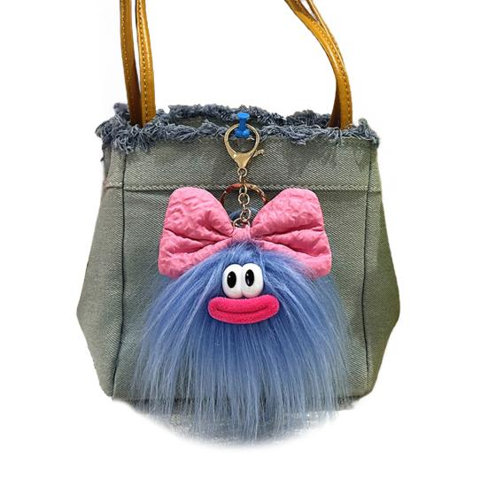 Yousheng Keychain Cartoon Plush Doll Wearing Big Bowknot Decor Big Mouth Design Charm Key Chain Keys Backpacks Cars Accessories