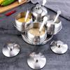 304 Stainless Steel Spice Jar Creative Rotating Seasoning Jars Sugar Bowl Coffee Container Condiment Pot with Lid Spoon Kitchen