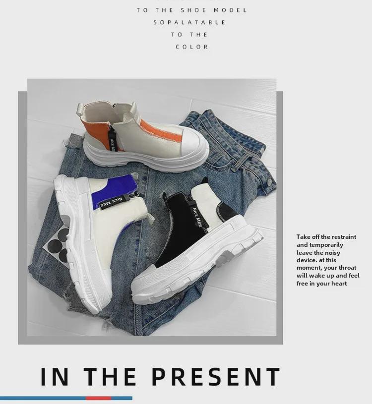 Мужские летние дышащие высокие туфли в корейском стиле на каждый день из парусины на платформе с застежкой-молнией