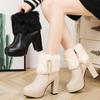 Autumn and Winter Thick Heel Boots Women's High Heel Warm Short Boots Bow