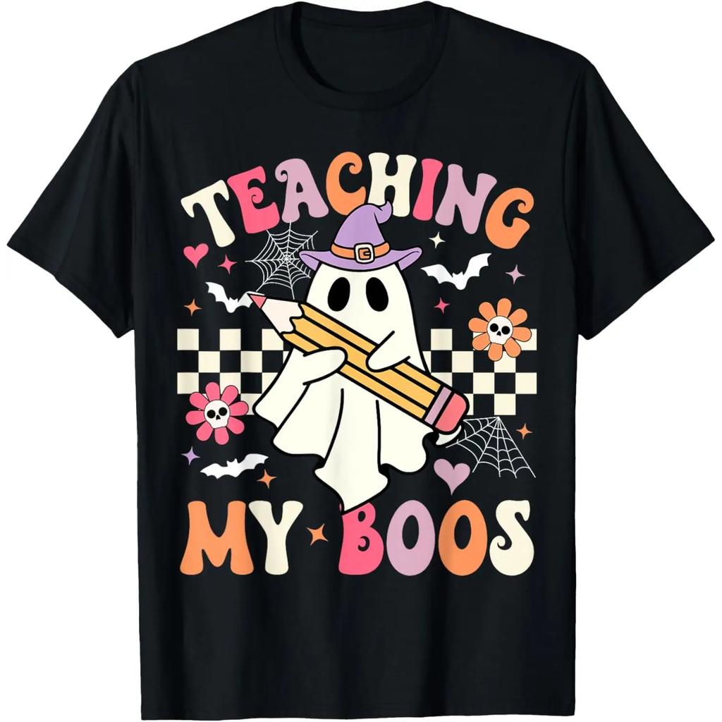Teaching My Boos Teacher Cute Ghost Groovy Teacher Halloween T-Shirt