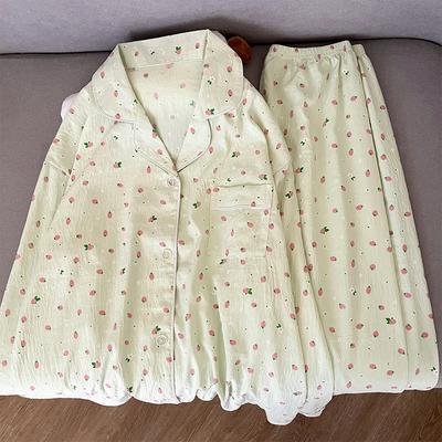 Пижама для сна в стиле Харадзюку с цветочным принтом и клубникой, повседневная, весенняя, женская, простая, мягкая, ночная рубашка