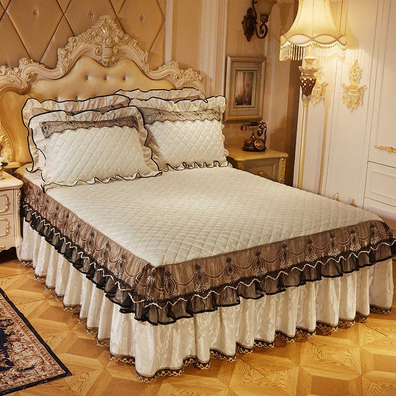Европейский стиль, зимний теплый бархатный подзор для кровати, цельный стеганый толстый короткий плюшевый покрывало, однотонное модное покрывало, простыня