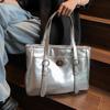 Big Silver Tote Bags for Women 2023 Trend Female Solid Vintage Shoulder Side Bag Lady Handbags with Short Handle