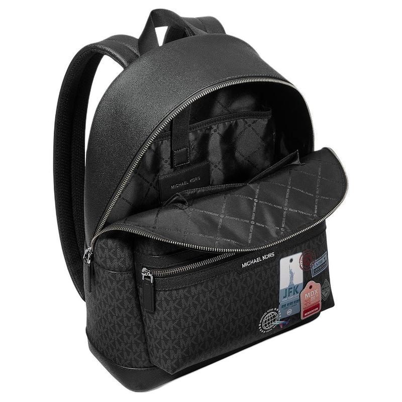 MICHAEL KORS COOPER Envelish letter pattern print coated canvas and polyester (polyester fiber) backpack medium size men's black