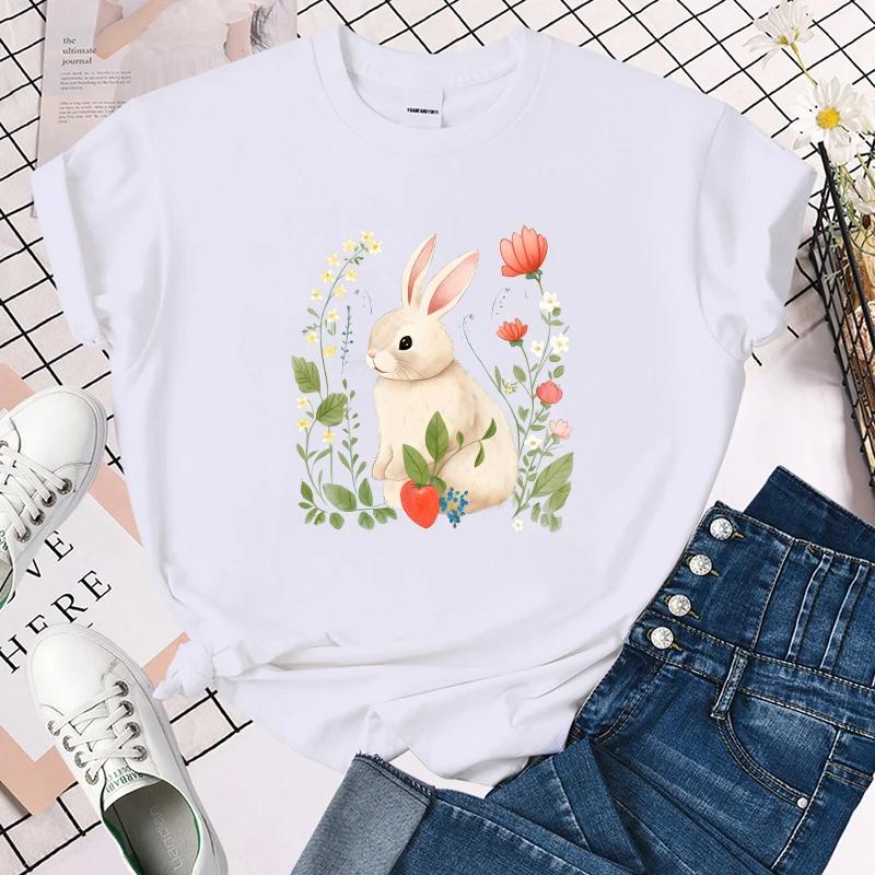 (Premium T-shirt)New Fashion Rabbit Print Graphic T Shirt Fashion Casual Short Sleeve Shirt Tee